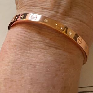 18K Rose Gold-Plated Bangle Bracelet With Rhinestones
